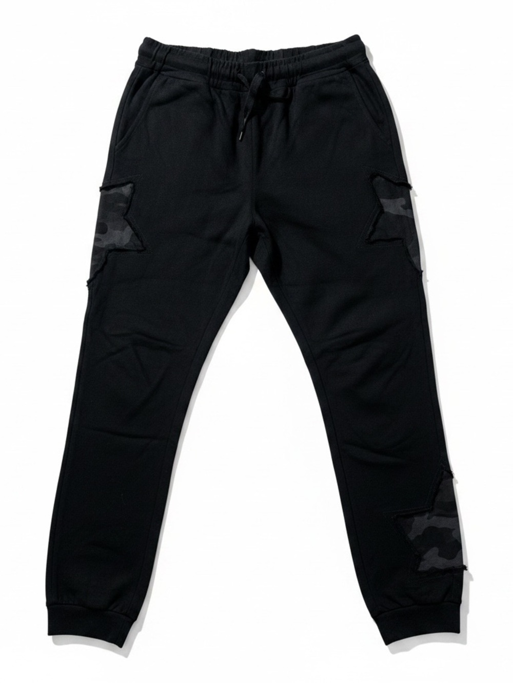 Tempo Paris Black Drawstring Cargo Joggers With Camo Patch Details - Picture 2 of 5